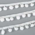 White 10mm pom-pom lace ribbon trim for DIY sewing and handmade garment decoration - Width 20mm Ball Diameter 10mm / White