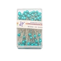 Teal pearlized head stainless steel pins in a clear plastic storage box for jewelry DIY - 100 Pieces/Pack (Dia 4mm x Length 38mm) / Turquoise Green