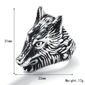 Vintage stainless steel wolf head ring for men with detailed hair texture and silver finish - Size 7 / Steel