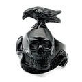 Gothic black stainless steel ring featuring a crow perched on a skull with embossed letters - US 7 / Black