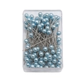 Light blue pearlescent head pins with silver metal body in a clear plastic box - 100 Pieces/Pack (Dia 4mm x Length 38mm) / Light Blue