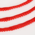 Vibrant red pom-pom lace trim with decorative balls for sewing and DIY craft projects - Width 10mm Ball Diameter 5mm / Red