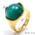 Fashion gold titanium steel ring with 20mm green cat eye stone and modern bold design - US 6 / Gold Green Cat Eye Stone