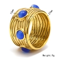 Golden titanium steel wide ring with blue natural stone and hammered texture, 13mm width - US 6 / Gold Blue