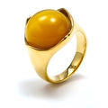 Vintage style gold-plated stainless steel wide ring with large yellow cat eye stone inlay - US 6 / Gold Orange Cat's Eye