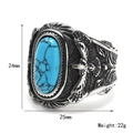 Men's titanium steel ring with inlaid turquoise stone and eagle relief carvings - US 7 / Steel