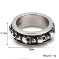 Anello biker teschio in acciaio inossidabile vintage argento antico largo 9,5 mm - Colore acciaio