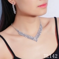 Detailed view of bridal rhinestone necklace and long tassel earrings set for weddings - Necklace Earring 2-Piece Set (TL142) / Silver