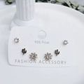 Detailed set of 3 pairs of 925 silver post earrings with zircon and cactus designs - Cactus Pattern