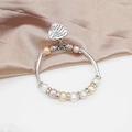 Detail of multi-color 7-8mm freshwater pearl bracelet with vintage silver heart pendant - Mixed Colors