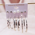 Set of 6 pairs of silver-tone fashion earrings featuring hoops, studs, and faux pearls - Silver (MIER0430)