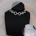 Gargantilla de plata brillante con eslabones circulares de pedrería para mujer - Estilo de Aro Plateado con Estrás (JL0110 Color Oro Blanco)