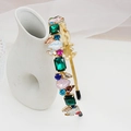 Detail of colorful crystal bridal headband with emerald and sapphire rhinestones on gold base - Mixed Color Large Crystal Style