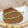 Detail of beaded daisy necklace with light green beads and silver lobster clasp - Green Beaded Daisy Choker