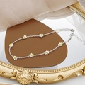 Detail of beaded daisy necklace with lobster clasp and adjustable silver metal chain - White Beaded Daisy Choker