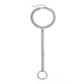 Sandale pieds nus argentée avec trois rangées de strass et bague d'orteil pour plage - Argent (JXJL06 Argent)