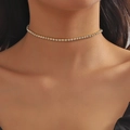 Collier ras du cou élégant en plaqué or avec une rangée de cristaux brillants pour femme - Collier / Largeur 3mm (45cm+5cm) / Or