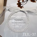 Detail view of crystal beaded choker with organza ribbon and size specifications - Square Crystal Style (JXJL-37)