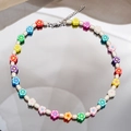 Collar de cuentas con flores de arcilla de colores y perlas para mujer - Estilo Collar de Perlas Flores Arcilla Polimérica (JXJL-73)