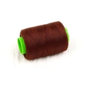 Brown polyester sewing thread roll with green plastic core for DIY handcrafting - About 300 Meters / Coffee