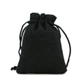 Minimalist black linen drawstring pouch for jewelry and small gifts with woven texture - 7*9cm / Black
