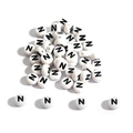 White acrylic flat round beads with black letter N for DIY jewelry and crafts - 100 Pieces/Pack / Letter N