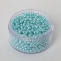 Light blue imitation pearl beads set in transparent round container for DIY craft jewelry - 4mm With Hole (Approx. 1mm Hole, 6g/Pack, Approx. 200 Pcs) / Artificial Pearl (Lake Blue)