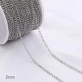 Catena a croce in acciaio inossidabile argento da 2mm in rotolo per gioielli - Catena di estensione / 2mm (1 Metro/Confezione) / Platino