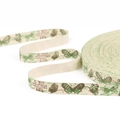 DIY handmade off-white cotton ribbon with green butterfly pattern and Russian text - Vintage Green Butterfly Style (#08)