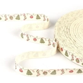 Creamy cotton Christmas ribbon featuring green trees and red stockings for DIY earrings - Christmas Mix Style (#23)