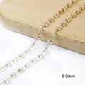 DIY jewelry chain with 6mm clear crystal beads and 18k gold plated copper wire - White Crystal Beads