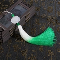 Pendentif lotus chinois traditionnel avec franges en soie dégradées vertes et perle - 1 Pièce/Paquet (Cordon env. 8cm, Gland env. 13cm, Longueur totale env. 26cm) / Vert Dégradé