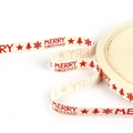 Cream cotton ribbon roll with red Merry Christmas text and festive holiday patterns - Merry Christmas Bang Style (#41)