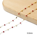 Detailed 18k gold plated chain necklace featuring 3mm red beads and square metal accents - Red Imitation Pearls And Gold Cubes
