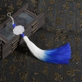 Pendentif gland lotus en dégradé bleu et blanc avec fils de soie pour éventails - 1 Pièce/Paquet (Cordon env. 8cm, Gland env. 13cm, Longueur totale env. 26cm) / Bleu royal dégradé
