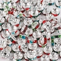 Silver plated DIY wheel spacer beads with multi-color rhinestones for jewelry making - Diameter 6mm (50 Pieces/Pack) / Electroplated Silver with Colorful Rhinestones