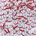 Silver rondelle beads with sparkling red rhinestones for DIY jewelry making and crafts - Diameter 6mm (50 Pieces/Pack) / Electroplated Silver Inlaid Red Rhinestones