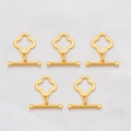 5 Sets 18K vergoldete Kleeblatt-Knebelverschlüsse für die Schmuckherstellung - Vierblättrige Blumenform (FGT118) / 1 Set/Pack (20x3mm) / Gold