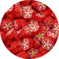 DIY flower shaped polymer clay beads with red and white floral patterns for jewelry making - Flower / 30 Pieces/Pack (10mm Diameter x 4mm Thickness) / Red