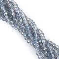 Strand of faceted light blue crystal glass beads with AB iridescent rainbow finish - Plated Ink Blue