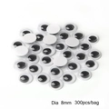 Occhi mobili adesivi da 8mm per lavoretti fai-da-te e giocattoli, confezione da 300 pezzi - Diametro 8mm (300 pezzi/sacchetto)