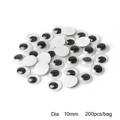 Yeux mobiles adhésifs 10mm noir et blanc pour bricolage créatif 200 pièces - Diamètre 10mm (200 pièces/sac)