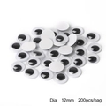 Yeux mobiles autocollants pour bricolage DIY, taille 12mm, lot de 200 pièces noir et blanc - Diamètre 12mm (200 pièces/sac)
