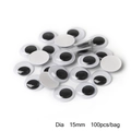 Yeux mobiles adhésifs 15mm noir et blanc pour loisirs créatifs, sachet de 100 pièces - Diamètre 15mm (100 pièces/sac)