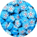Flower shaped polymer clay beads in blue with pink center for DIY jewelry making - Flower / 30 Pieces/Pack (10mm Diameter x 4mm Thickness) / Dark Blue