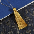 Zijdezachte gouden kwastjeshanger van 8cm met lus voor DIY-bladwijzer en waaierdecoratie - Totale lengte ca. 16cm, koord ca. 8cm, kwastje ca. 8cm, 1 stuk/verpakking / Donkergeel