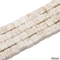 Cuentas cuadradas de piedra natural crema de 10mm con textura de mármol para joyas DIY - Cuadrado / 10mm (1 Tira/Paquete, aprox. 40 uds)