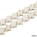 Cuentas de howlita blanca en forma de estrella de 15mm para hacer joyas DIY - Estrella de cinco puntas / 15mm (1 Tira/Paquete, aprox. 33 uds)