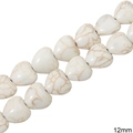 Cuentas de piedra semipreciosa turquesa blanca de 12mm con forma de corazón para joyas - Corazón / 12mm (1 Tira/Paquete, aprox. 34 uds)