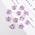 Set of 10 purple acrylic butterfly charms with marble texture and gold metal rings - 4 Pieces / Purple